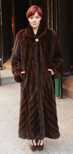 Mahogany Female Mink Coat Full Length Directional Design