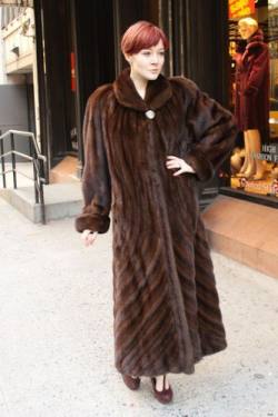 Mahogany Female Mink Coat Full Length Directional Design