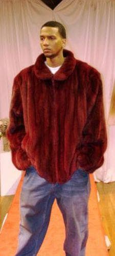 Burgundy Mens Mink Bomber Fur Jacket