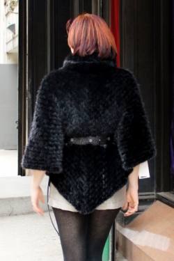 Black Knit Mink Fur Cape Belt