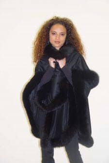 Black Cashmere Cape Black Fox Fur Trim