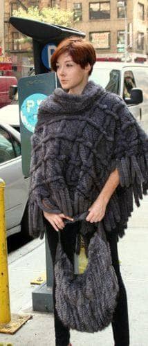 Blue Iris Knit Mink Fur Poncho Pocketbook