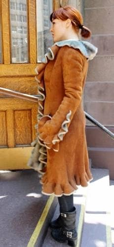 Cognac Ruffles Shearling Fur coat Marc Kaufman Furs NYC Store