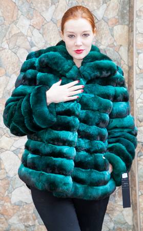 Emerald Green Chinchilla Fur Jacket