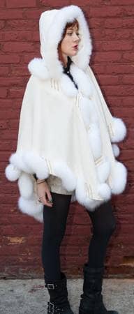 Ivory Cashmere Cape Matching Fox Border Trim Marc Kaufman Fur Store Furs NYC