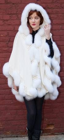 Ivory Cashmere Cape Matching Fox Border Trim Marc Kaufman Furs NYC