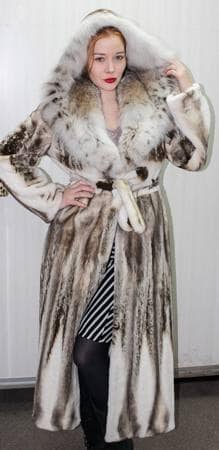 Amazing Magnificent Sheared Mink Coat Canadian Lynx Hood Full Length Fur Store Marc Kaufman Furs NYC Ski Resort