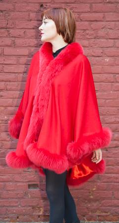 Fabulous Red Cashmere Cape Dyed Red Fox Border Marc Kaufman Furs NYC