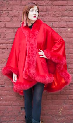 Fabulous Red Cashmere Cape Dyed Red Fox Border Marc Kaufman Furs NYC Fur Store