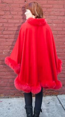 Elegant Red Cashmere Cape Dyed Red Fox Border Marc Kaufman Furs NYC Best Fur Store Boston Chicago Washington DC