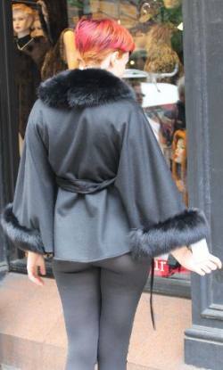 Black Cashmere Cape Fox Collar Cuffs Fur Store NYC Marc Kaufman Furs