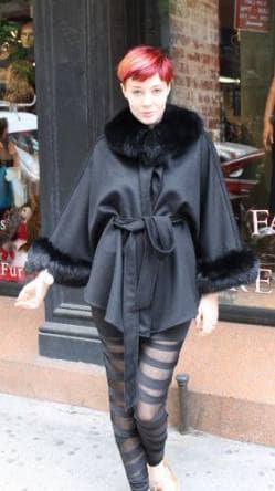 Black Cashmere Cape Fox Collar Cuffs Fur Store NYC Marc Kaufman Furs