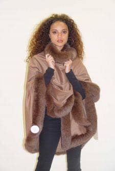 Camel Cashmere Cape Marching Fox Fur Border