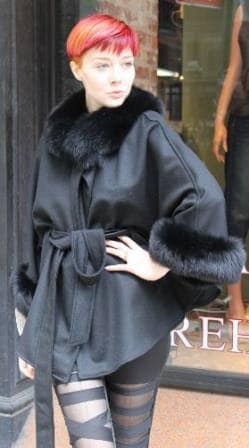 Black Cashmere Cape Fox Collar Cuffs