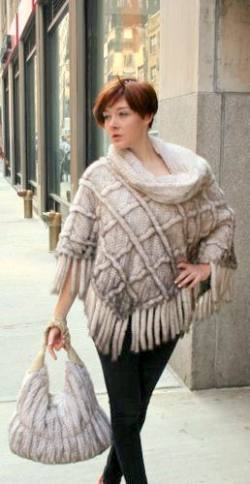 Ivory Knit Mink Fur Poncho 8811