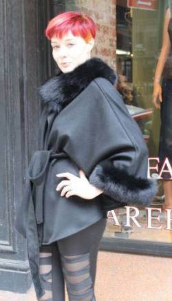 Black Cashmere Cape Fox Collar Cuffs