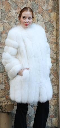 Saga White Fox Fur Stroller Diagonal Sleeves