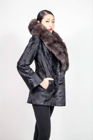 Black Russian Broadtail Fur Jacket with Wide Russian Sable Collar