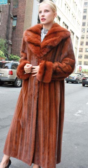 Marc Kaufman Furs Presents a cayenne red mink fur coat with matching sable fur collar from Marc Kaufman Furs New York,Argentina,United Kingdom,Austria,Denmark,Norway,Australia,Finland,Saudi Arabia,Oman,Kuwait,Jordan,Egypt