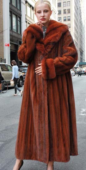 Marc Kaufman Furs Presents a cayenne red mink fur coat with matching sable fur collar from Marc Kaufman Furs New York,Argentina,United Kingdom,Austria,Denmark,Norway,Australia,Finland,Saudi Arabia,Oman,Kuwait,Jordan,Egypt