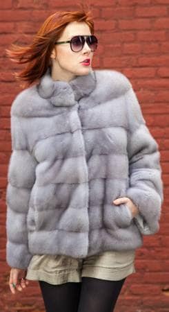 Sapphire Mink Fur Jacket Horizontal Stripes