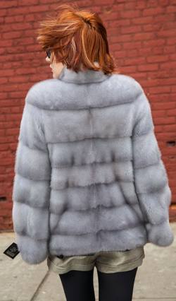 Sapphire Mink Fur Jacket Horizontal Stripes nyc