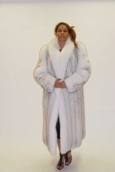 Marc Kaufman Furs Presents a blue fox fur coat with white fox fur trim from Marc Kaufman Furs New York,Argentina,United Kingdom,Austria,Denmark,Norway,Australia,Finland,Saudi Arabia,Oman,Kuwait,Jordan,Egypt