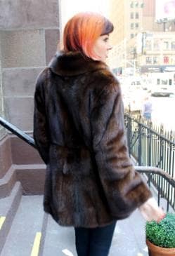 Specially designed Mahogany Brown Mink Fur Jacket Shawl Collar Bell Sleeves Back marc Kaufman Furs NYC Aspen Baltimore Washington