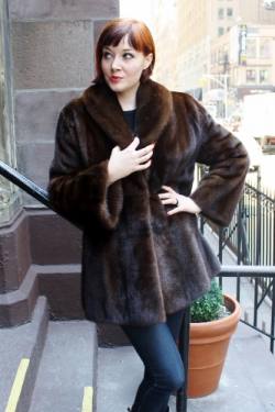 Specially designed Mahogany Brown Mink Fur Jacket Shawl Collar Bell Sleeves