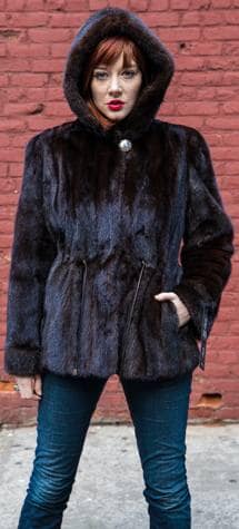 Mahogany Mink fur Jacket Detachable Mink Fur Hood