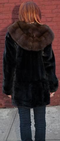 Classic Blackglama Ranch Mink Fur Stroller Russian Sable Fur Lined Hood