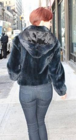 Navy Blue Mink Bomber Jacket Detachable Fur Hood