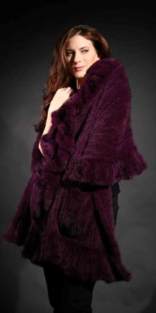 Marc Kaufman Furs Presents a purple knit mink fur cape with ruffled border from Marc Kaufman Furs New York,Argentina,United Kingdom,Austria,Denmark,Norway,Australia,Finland,Saudi Arabia,Oman,Kuwait,Jordan,Egypt