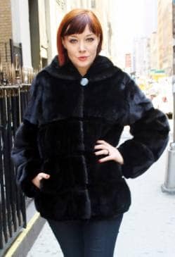 Hooded Black Ranch Mink Fur Jacket Horizontal