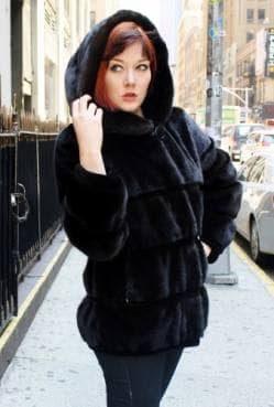 Hooded Black Ranch Mink Jacket Horizontal