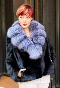 Ranch Mink Jacket Silver Fox Fur Shawl Collar