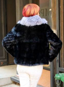 Ranch Mink Jacket Silver Fox Fur Shawl Collar