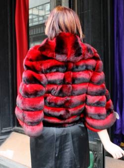 Marc Kaufman Furs presents this horizontal red chinchilla fur bolero jacket from Marc Kaufman Furs New York City,Fur coats in Argentina, fur coats in Chile, fur coats in Venezuela, fur coats in Australia, fur coats in Belgium,fur coats in Netherlands, fur coats in Norway,fur coats in Sweden,fur coats in Dubais,fur coats in Egypt,fur coats in Egypt,fur coats in Kuwait, fur coats in South Africa,fur coats in Tunisia,fur coats in the Falklands