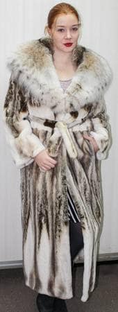 Sheared Mink Fur Coat with Canadian Lynx Collar Hood 8862