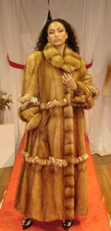 Whiskey mink Fur Coat Ruffled Mink Trim Skin on Skin 91166