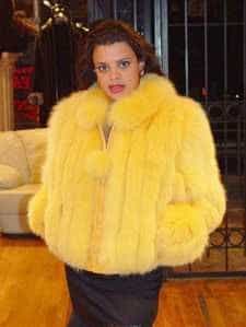 Marc Kaufman Furs Presents a Canary yellow dyed fox fur bomber jacket from Marc Kaufman Furs New York,Argentina,United Kingdom,Austria,Denmark,Norway,Australia,Finland,Saudi Arabia,Oman,Kuwait,Jordan,Egypt