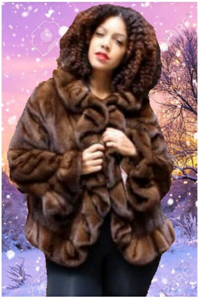 plus size mahogany ruffled mink fur jacket