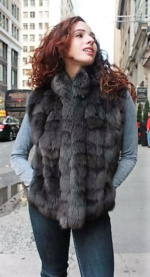 Marc Kaufman Furs Presents a gray fox fur diamond vest from Marc Kaufman Furs New York,Argentina,United Kingdom,Austria,Denmark,Norway,Australia,Finland,Saudi Arabia,Oman,Kuwait,Jordan,Egypt