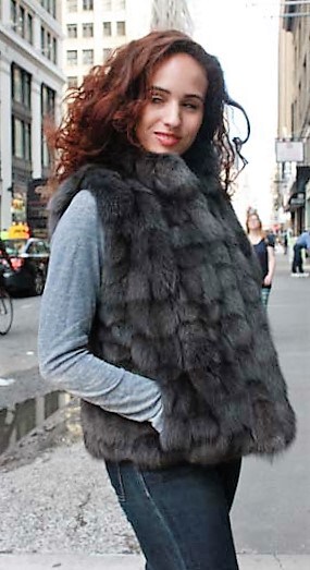 Marc Kaufman Furs Presents a gray fox fur diamond vest from Marc Kaufman Furs New York,Argentina,United Kingdom,Austria,Denmark,Norway,Australia,Finland,Saudi Arabia,Oman,Kuwait,Jordan,Egypt