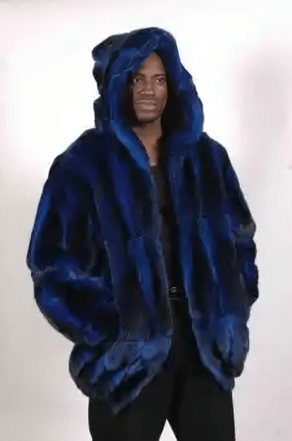 Royal Blue Chinchilla Mens Fur Bomber Jacket 1243