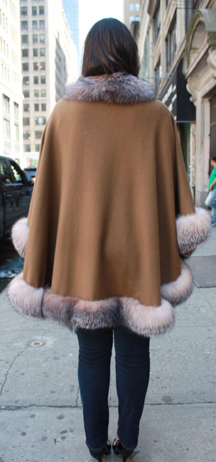 Brown Cashmere Cape With Crystal Fox Fur