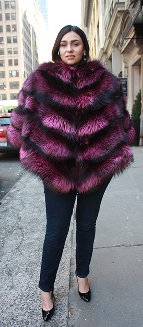 Fuschia Silver Fox Fur Cape With Hood