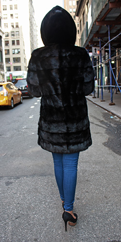 Horizontal Mink Fur Jacket with Hood