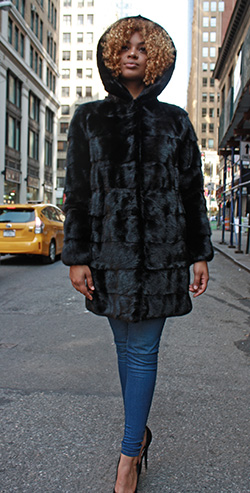 Horizontal Mink Fur Jacket with Hood