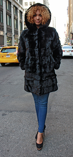 Horizontal Mink Fur Jacket with Hood